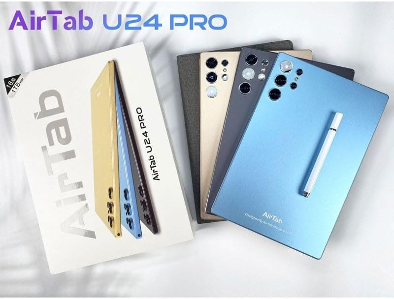AirTab U24 Max Tablet 10.1" FHD Display Android 13 16GB RAM 1TB ROM 13MP + 30MP Camera Bluetooth Keyboard Stylus Pen 10000mAh Battery