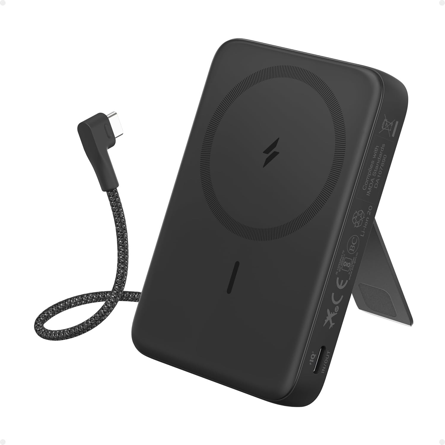 Anker Zolo Magnetic Power Bank: 10000mAh, 7.5W Wireless Charging, Flexible Stand & Integrated USB-C Cable