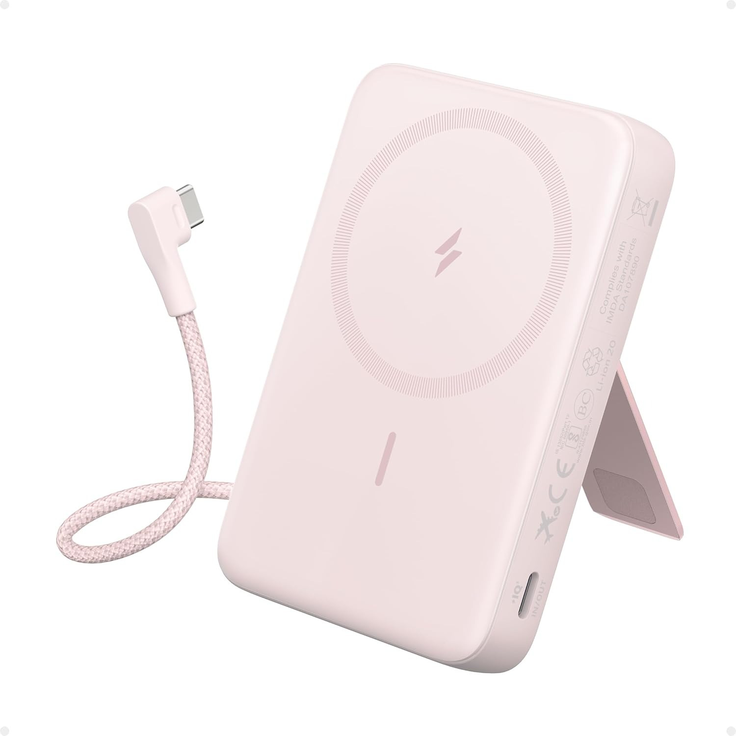 Anker Zolo Magnetic Power Bank: 10000mAh, 7.5W Wireless Charging, Flexible Stand & Integrated USB-C Cable
