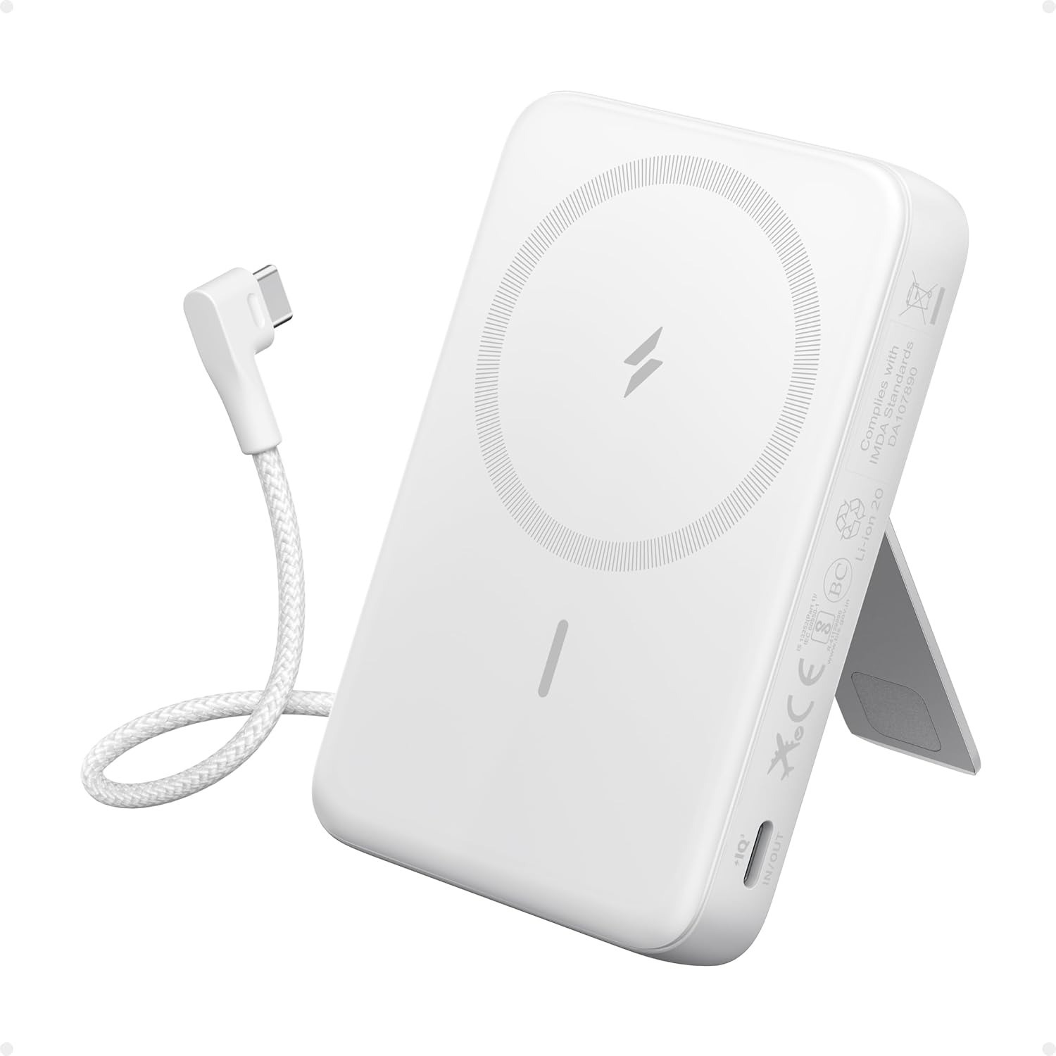 Anker Zolo Magnetic Power Bank: 10000mAh, 7.5W Wireless Charging, Flexible Stand & Integrated USB-C Cable