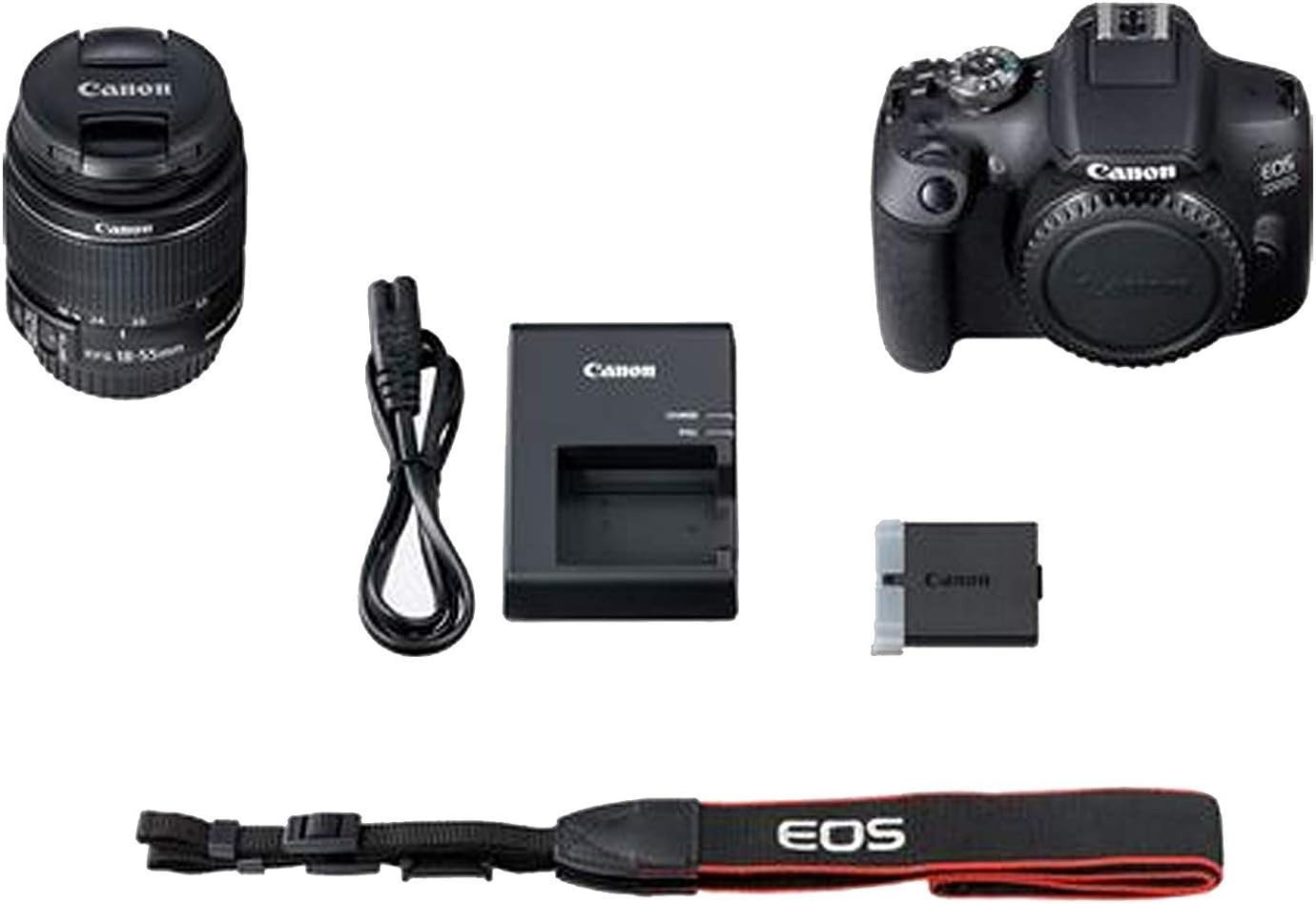 Canon EOS 2000D DSLR 24.1MP Camera with EF-S 18-55mm f/3.5-5.6 IS III Lens Camera cover R-F-3 Camera strap EW-400D LP-E10 Scene Intelligent Auto﻿ 3.0