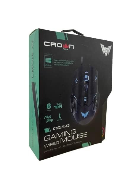 Crown Micro Wired Gaming Mouse Up to 3200Dpi Button 6D USB Interface Cable Length 1.5M CMGM-X3