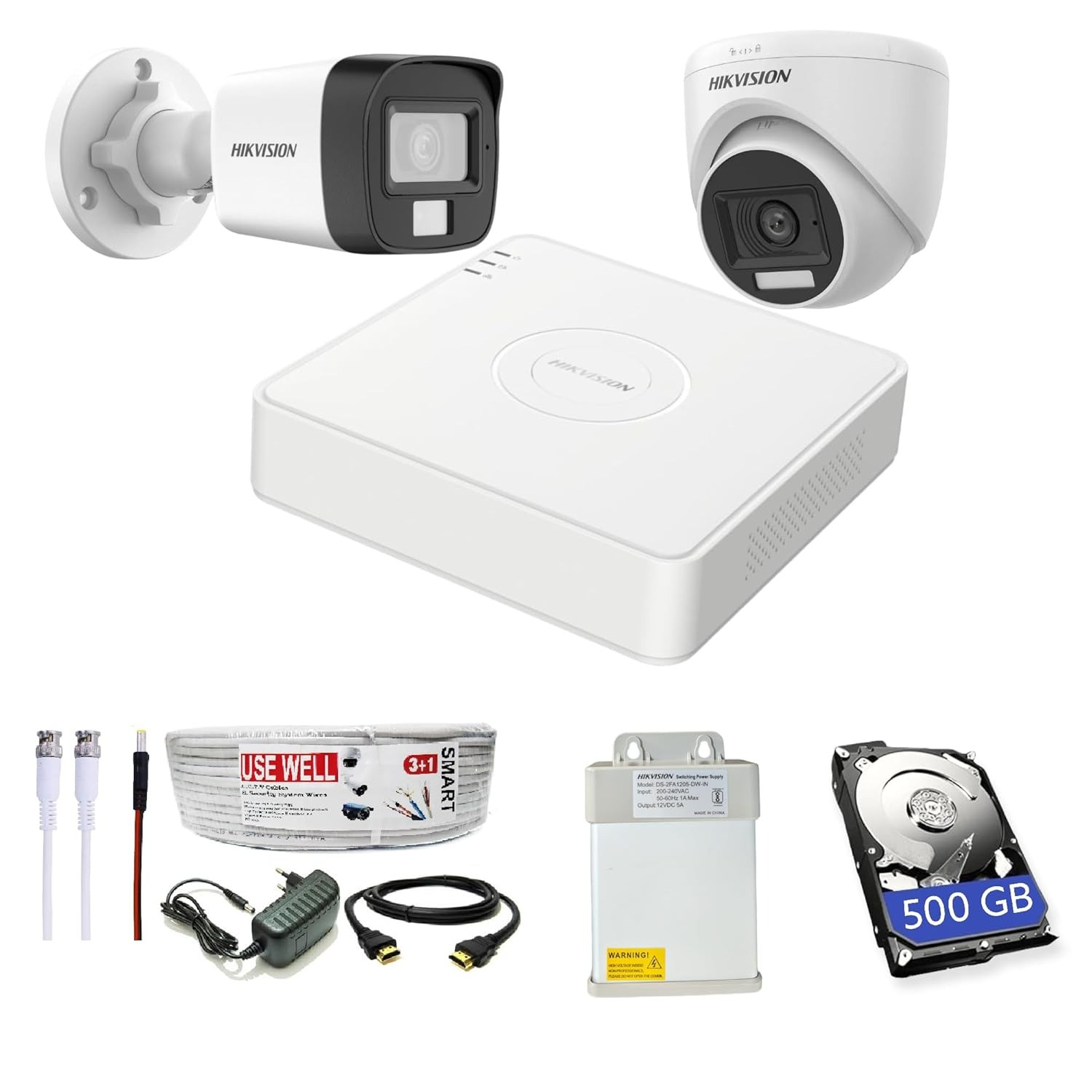 HIKVision AHD 720P 4 Channel DVR 500GB HDD 4x AHD Cameras Dome Day/night vision All Weather 15 inch TFT Monitor CCTV Kit Plus installation