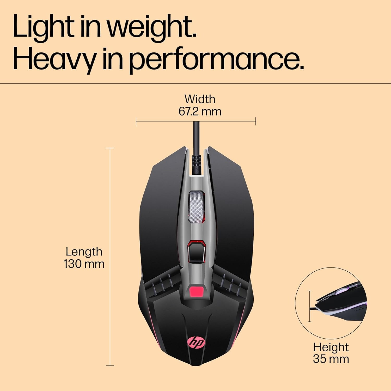 HP M270 Backlit USB Wired Gaming Mouse with 6 Buttons 4-Speed Customizable 2400 DPI Ergonomic Design Breathing LED Lighting Metal Scroll Wheel Lightweight - Image 2