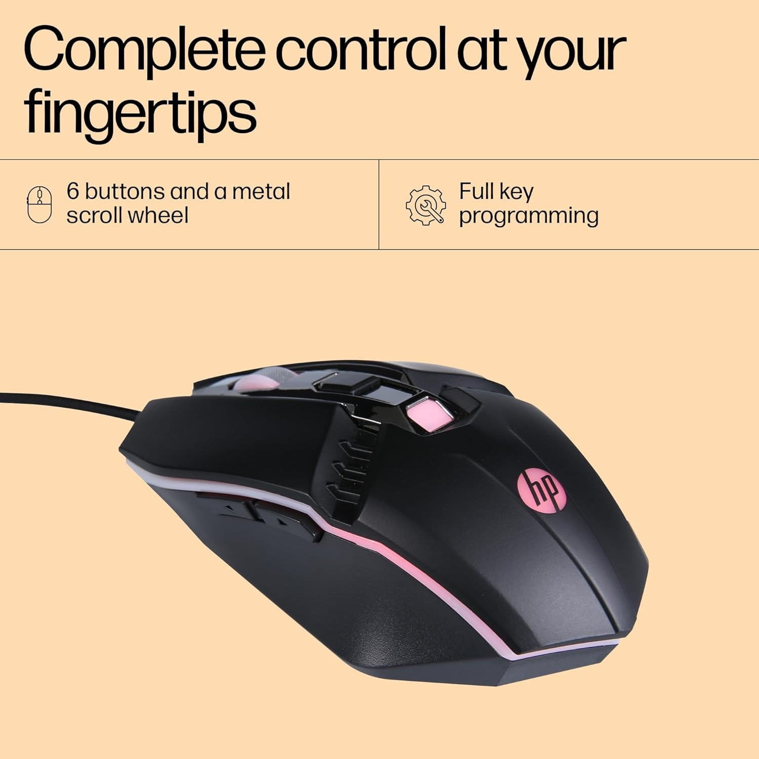 HP M270 Backlit USB Wired Gaming Mouse with 6 Buttons 4-Speed Customizable 2400 DPI Ergonomic Design Breathing LED Lighting Metal Scroll Wheel Lightweight - Image 3