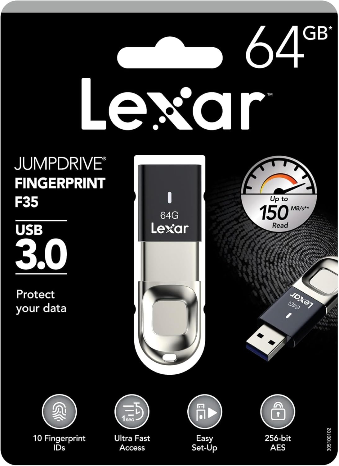 Lexar 64GB Fingerprint F35 USB 3.0 Flash Drive
