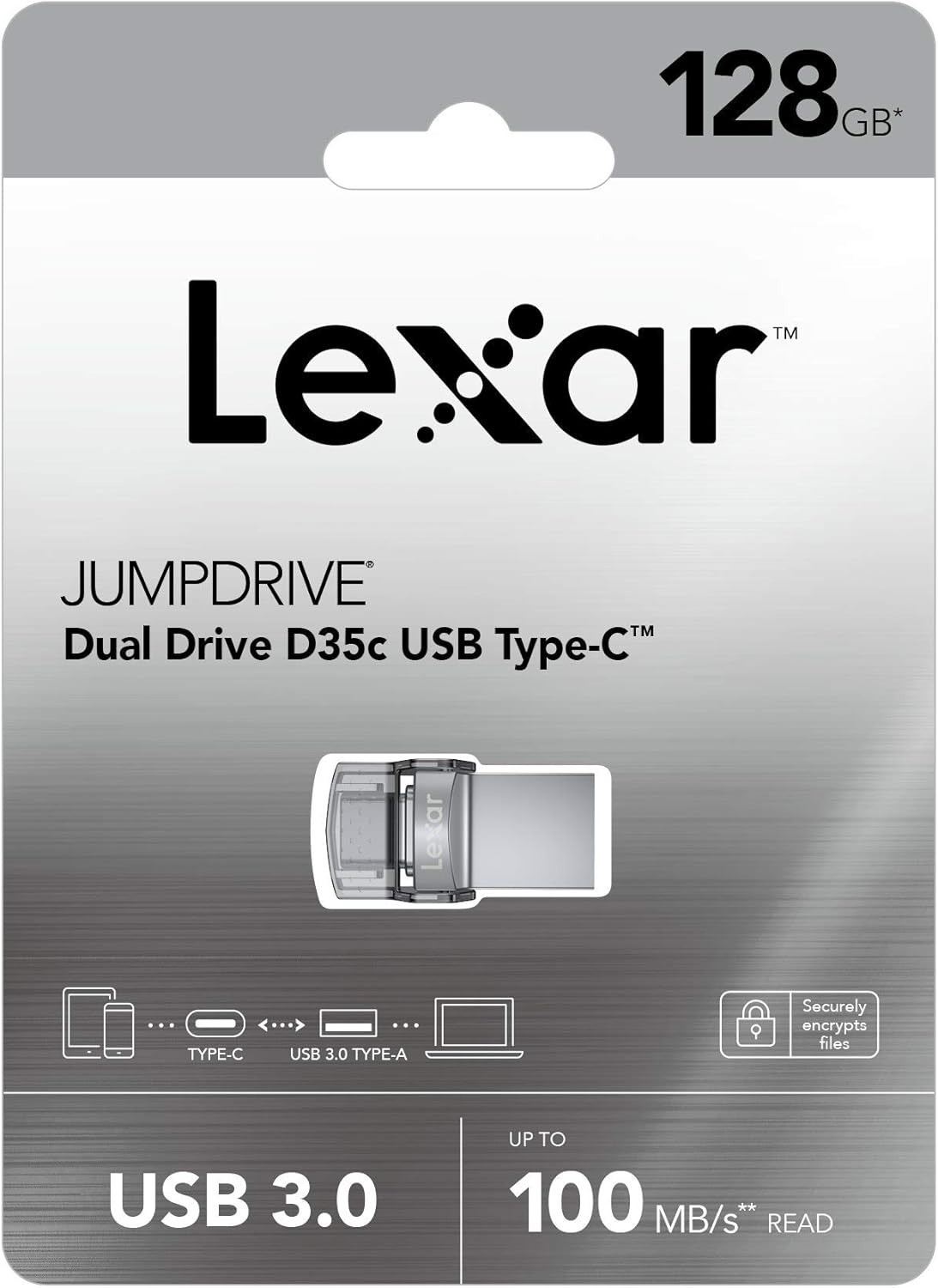 Lexar 128GB JumpDrive Dual Drive D35c USB 3.0 Type-C