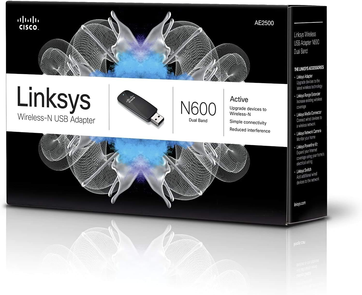 Linksys AE2500 N600 Dual-Band Wireless-N USB Adapter: 300Mbps Speed for PC/Laptop