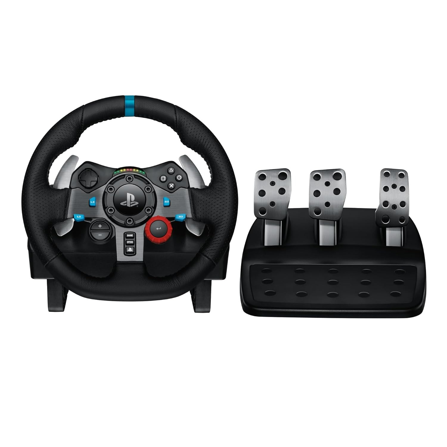 Logitech G29 Driving Force Racing Wheel & Floor Pedals Real Force Feedback Stainless Steel Paddle Shifters Leather Steering Wheel Cover Adjustable Floor Pedals