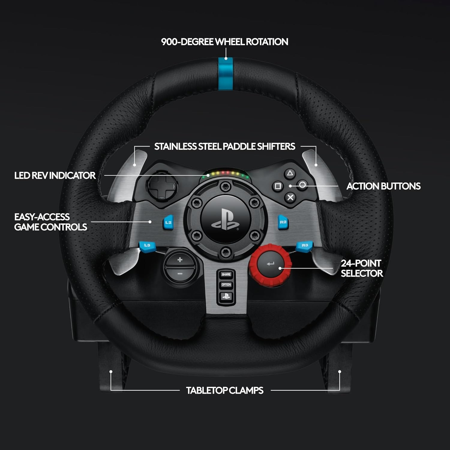Logitech G29 Driving Force Racing Wheel & Floor Pedals Real Force Feedback Stainless Steel Paddle Shifters Leather Steering Wheel Cover Adjustable Floor Pedals