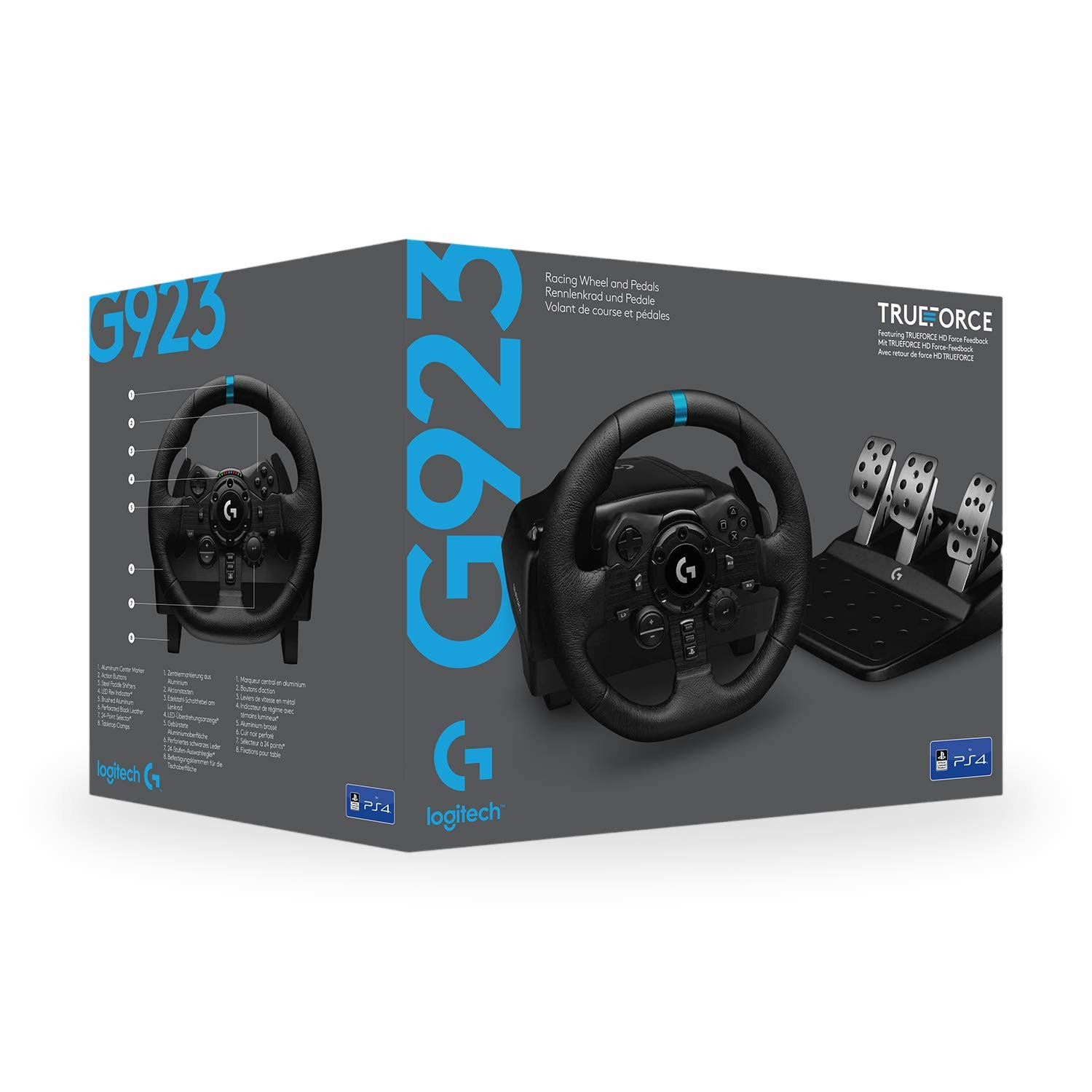 Logitech G923 Racing Wheel and Pedals, TRUEFORCE up to 1000 Hz Force Feedback, Responsive Driving Design, Dual Clutch Launch Control for PS5 PS4 PC Mac