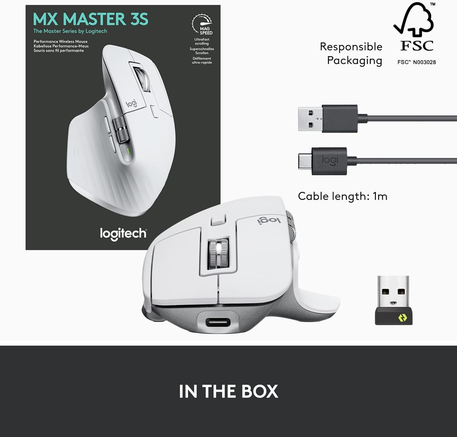 Logitech MX Master 3S Advanced Wireless Mouse Ultrafast Scrolling Ergonomic 4000 DPI Customization USB-C Bluetooth USB