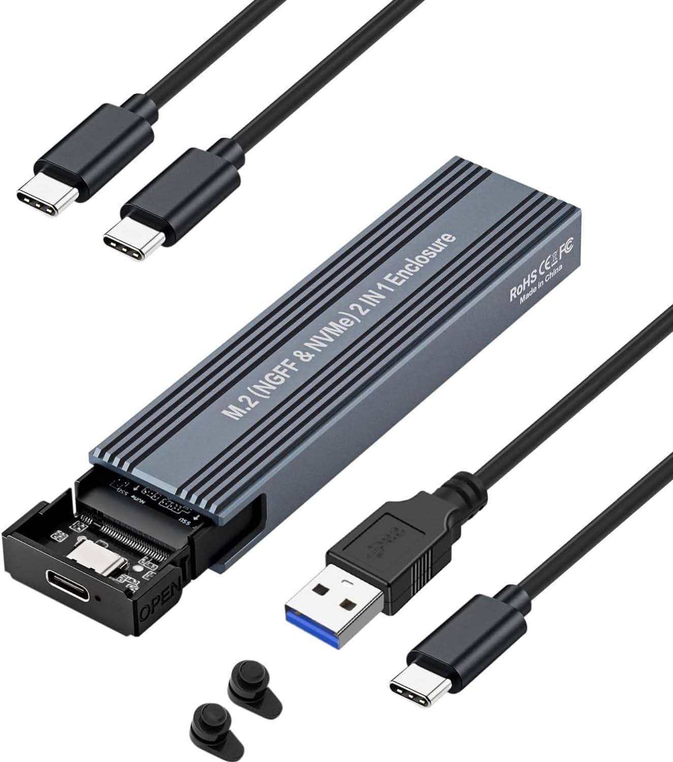 M2 NVME NGFF 2 in 1 SSD to Type-C/USB Enclosure