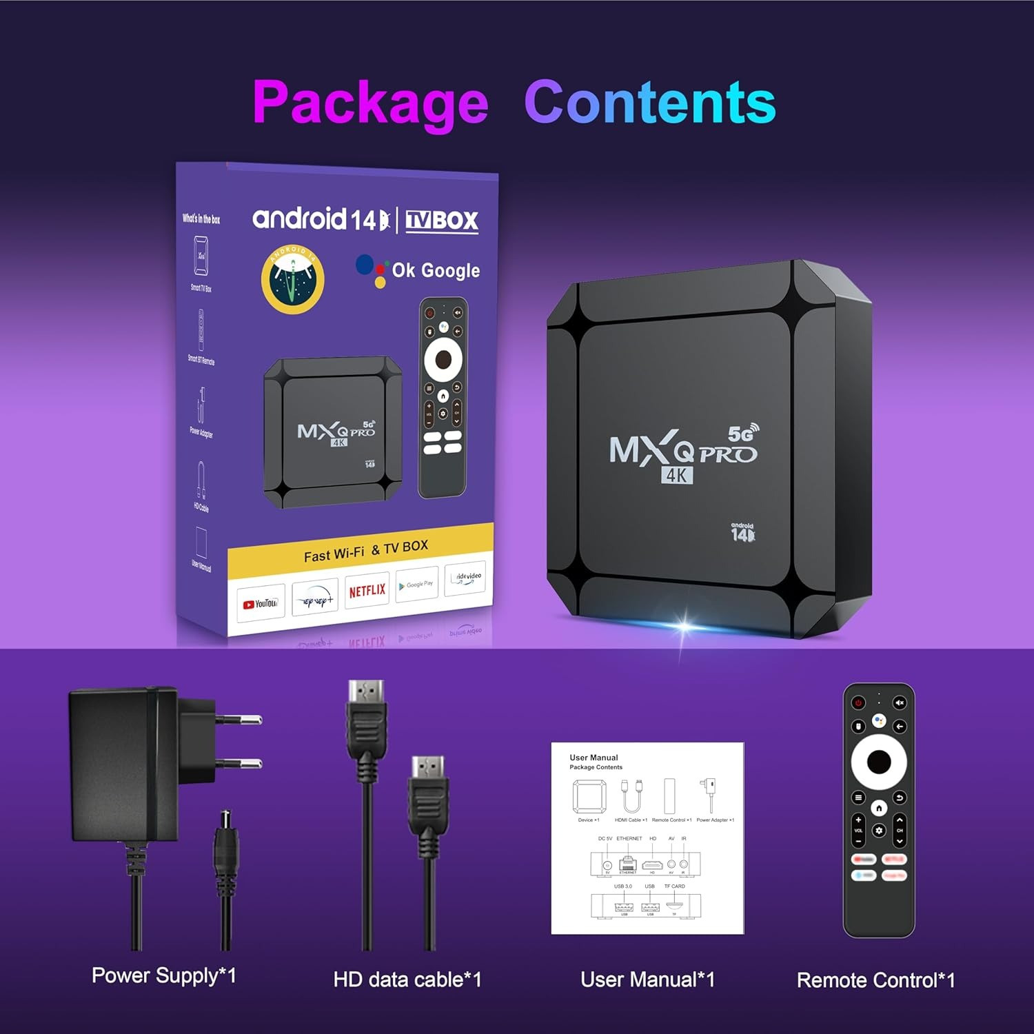 MXQ Pro 4K 5G Android TV 2GB RAM 16GB ROM WiFi Android Streaming TV Box