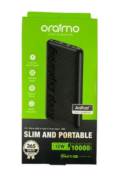 Oraimo Toast 15 Flash Power Bank: 10000mAh Fast Charging Portable Charger (OPB-1100D) - Image 2
