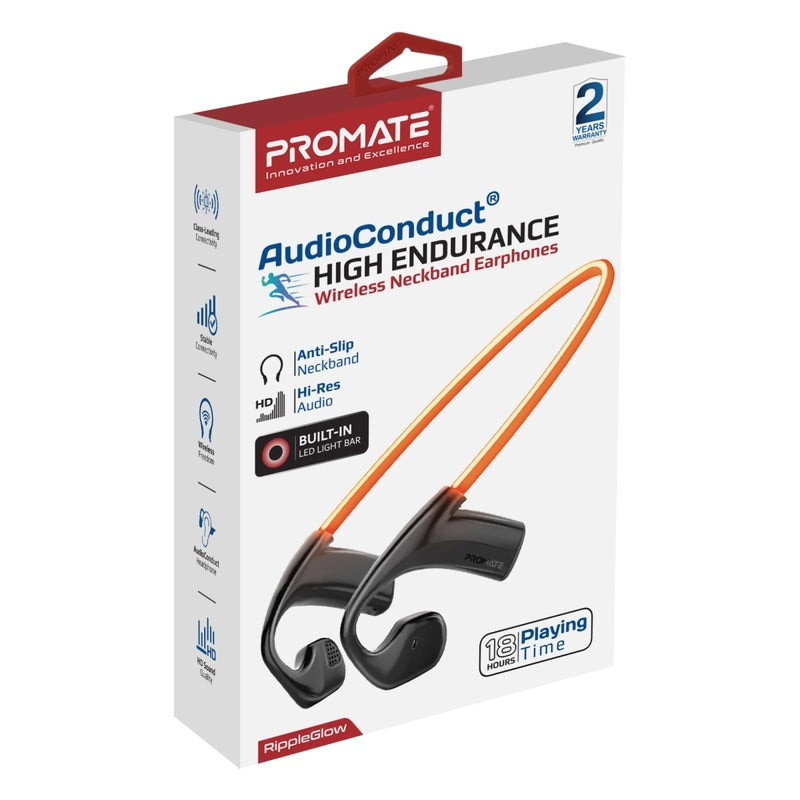 Promate Ripple Glow Audio Conduct High-Endurance Wireless Neckband Headphones