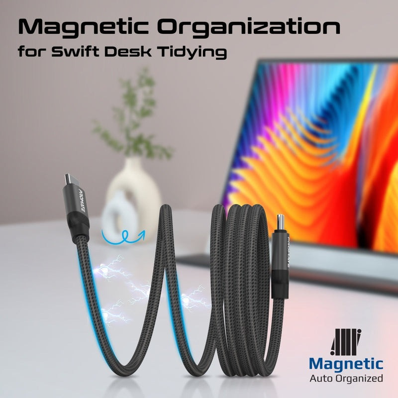 Promate Springy Magnetic Cable 60W: Self-Organizing 1.2M Fast Charge Cable