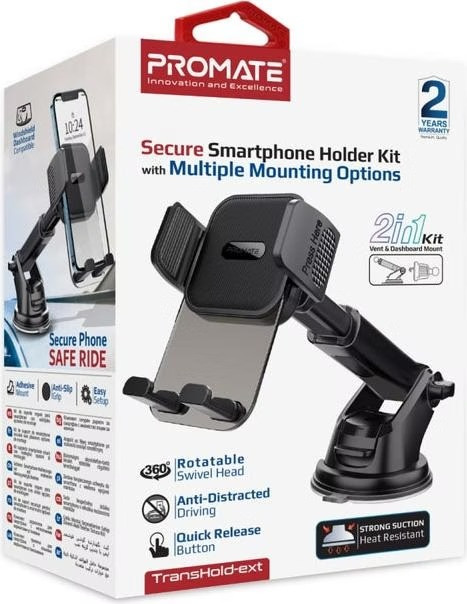 Promate TransHold-EXT: Universal Smartphone Holder Kit with Multiple Mounting Options
