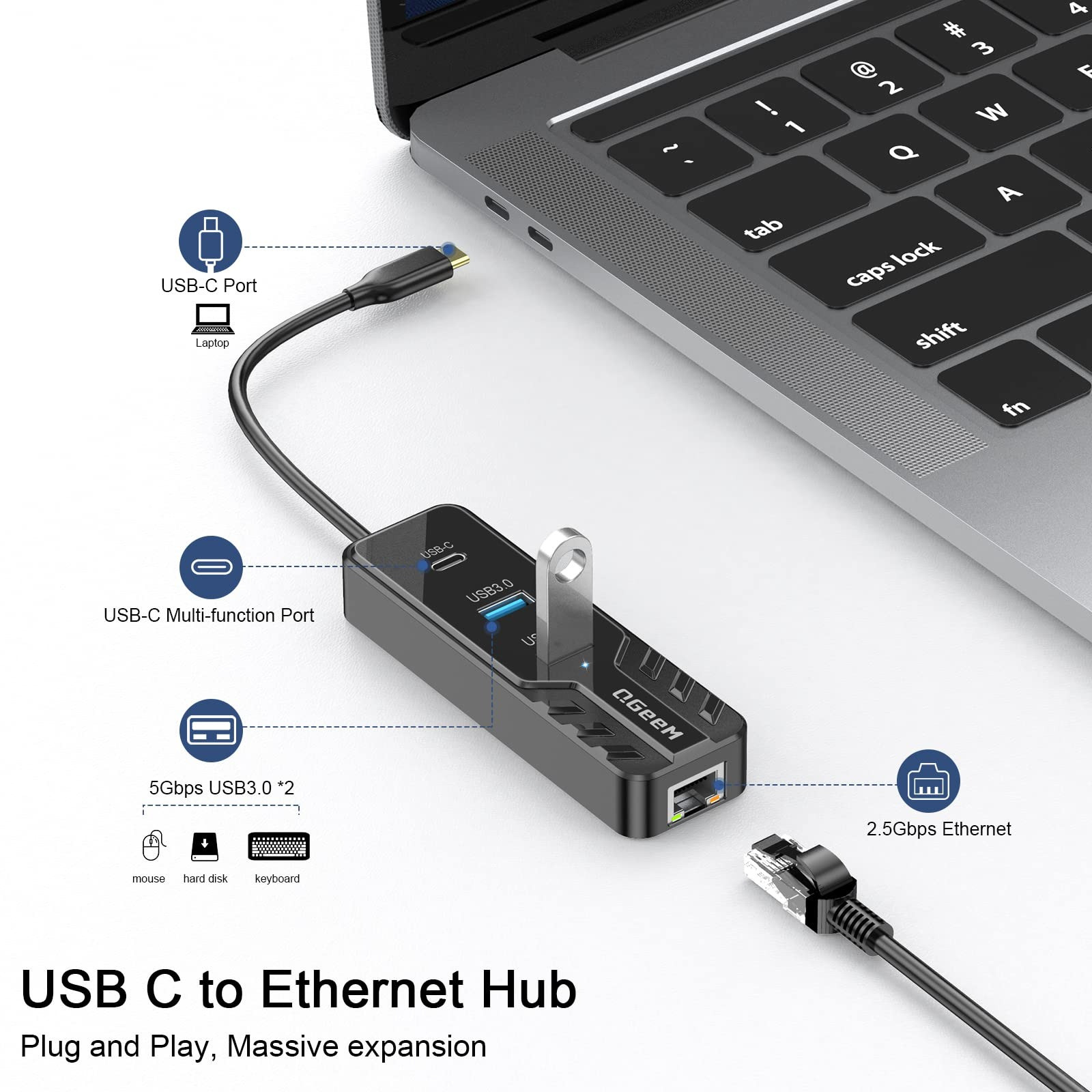Promate USB-C to Ethernet Adapter: GigaHub-C for Stable Wired Internet Connection