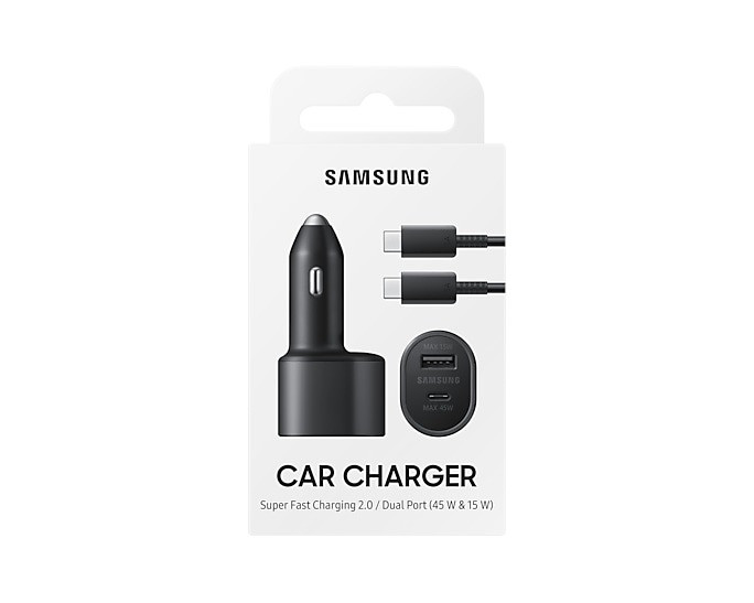 Samsung Super Fast 2.0 Car Charger: Dual Port (USB-C & USB-A), 45W PPS Compatible