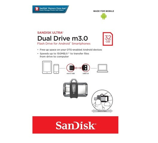 SanDisk Dual Drive USB m3.0 OTG 32GB Flash Drive for Android Smartphones Black - Image 2