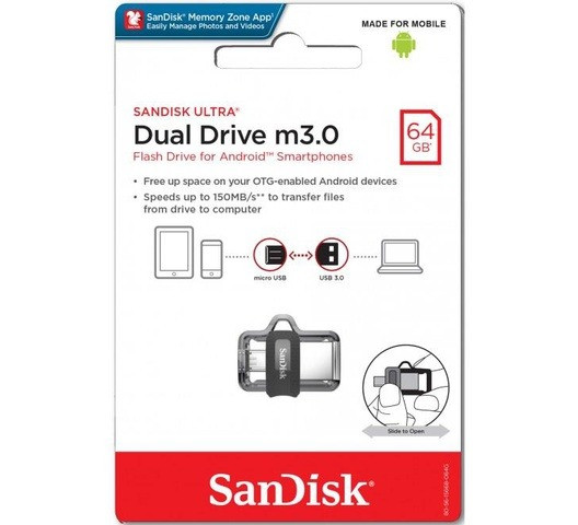 Sandisk Dual Drive USB m3.0 OTG 64GB Flash Drive for Android Smartphones Black