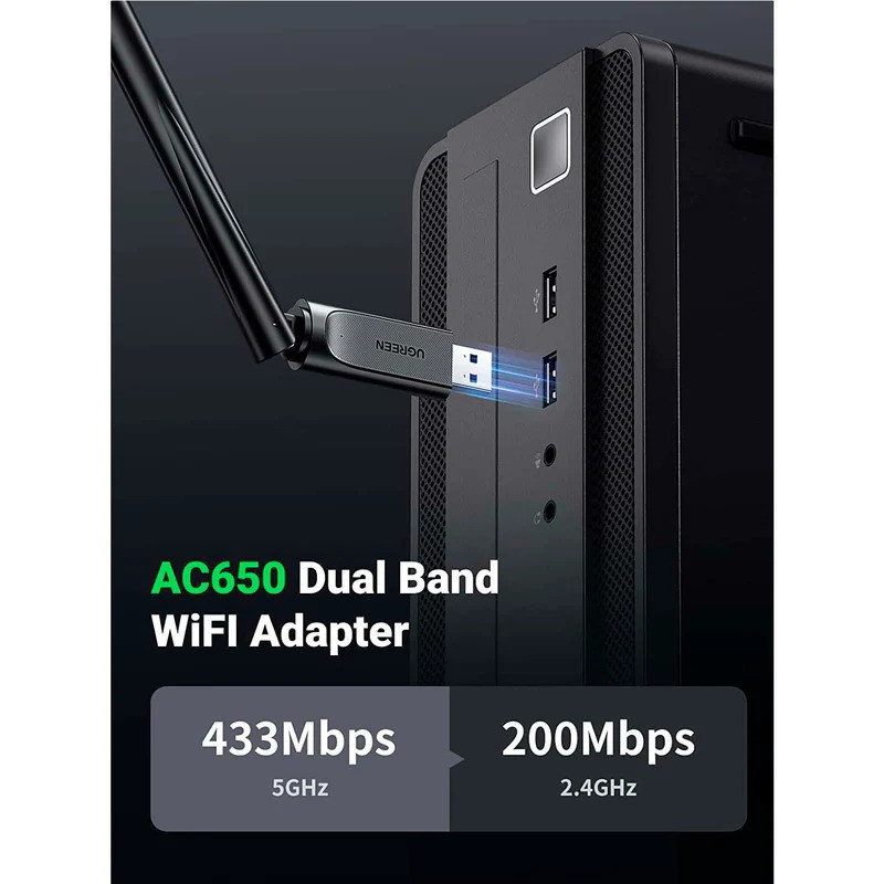 UGREEN AC650 Dual Band Wireless USB Adapter: High-Gain Antenna, CM496 Wi-Fi Dongle