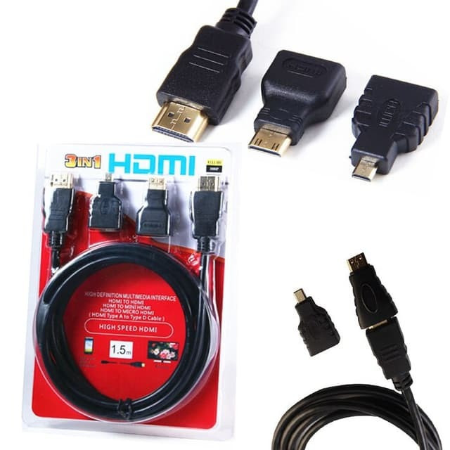3-in-1 HDMI Cable Kit: 1.5M HDMI to Mini/Micro HDMI Adapter for Tablet, Camera, PC, HDTV