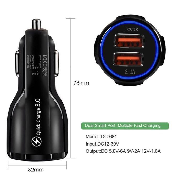 Generic 2-Port USB Car Charger Black