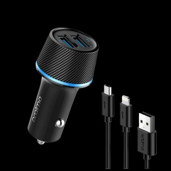 Oraimo OCC-21D Car Charger with 2-in-1 Cable: Dual Port USB Car Adapter & Fast Charging Cable