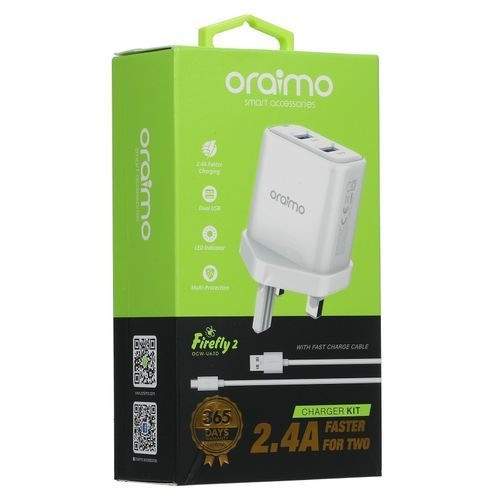 Oraimo OCW-U63D Dual USB Wall Charger: Fast Charging 2-Port Power Adapter