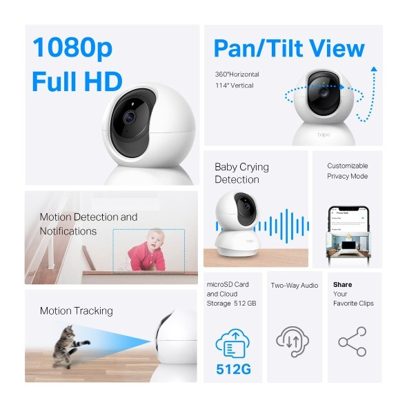 TP-Link Pan/Tilt Home Security Wi-Fi Camera - TL-TAPO C200